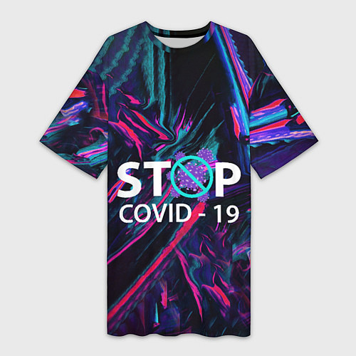 Женская длинная футболка Стоп covid-19 / 3D-принт – фото 1