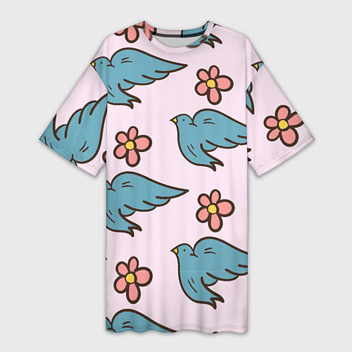 Женская длинная футболка Стайка птиц / 3D-принт – фото 1
