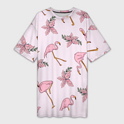Женская длинная футболка Розовый фламинго