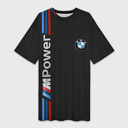 Футболка женская длинная BMW POWER CARBON, цвет: 3D-принт