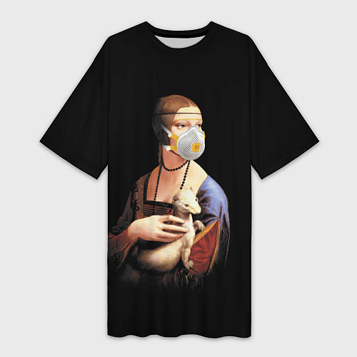 Женская длинная футболка Чечилия Галлерани - дама с горностаем / 3D-принт – фото 1