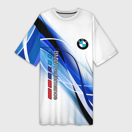 Женская длинная футболка BMW волны - blue-white / 3D-принт – фото 1