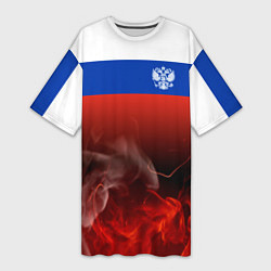 Футболка женская длинная Россия огонь, цвет: 3D-принт
