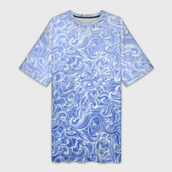 Женская длинная футболка Волны на голубом фоне