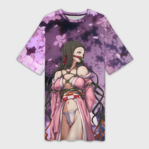 Женская длинная футболка Незуко / 3D-принт – фото 1