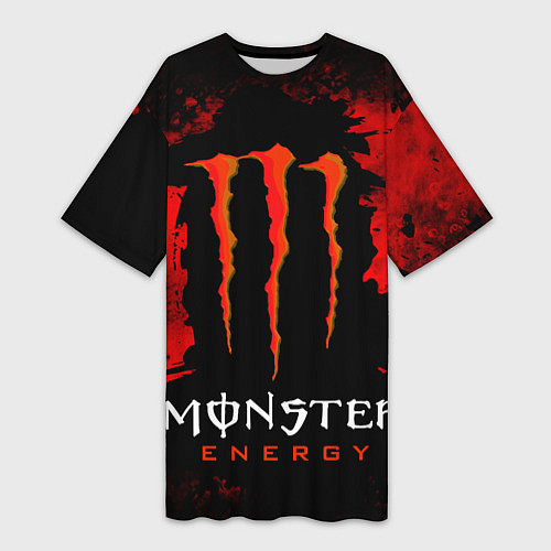 Женская длинная футболка Red grunge monster energy / 3D-принт – фото 1