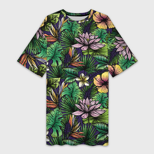 Женская длинная футболка Летние цветы / 3D-принт – фото 1