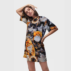 Футболка женская длинная КОТЯТКИ, цвет: 3D-принт — фото 2