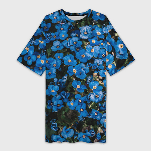 Женская длинная футболка Поле синих цветов фиалки лето / 3D-принт – фото 1