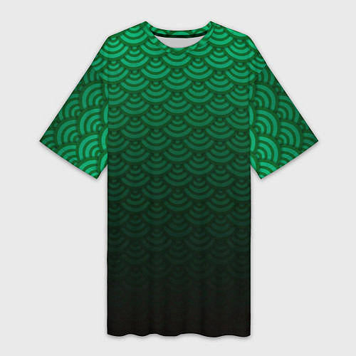 Женская длинная футболка Узор зеленая чешуя дракон / 3D-принт – фото 1
