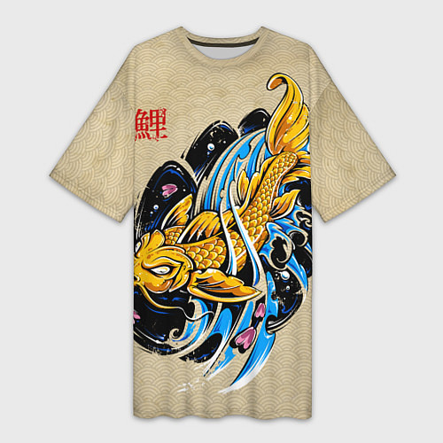 Женская длинная футболка Золотая рыба кои / 3D-принт – фото 1