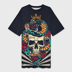 Женская длинная футболка Змея с короной на черепе