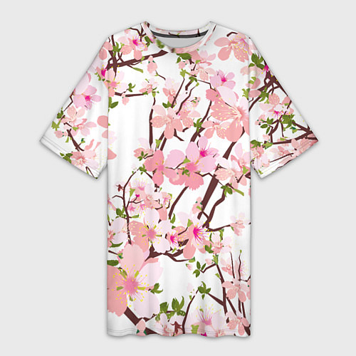 Женская длинная футболка Сакура Sakura / 3D-принт – фото 1