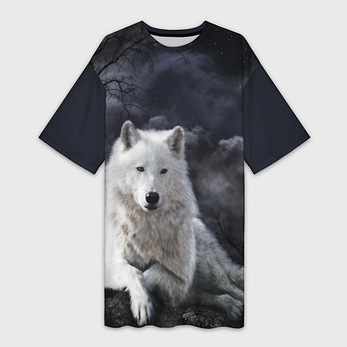 Женская длинная футболка БЕЛЫЙ ВОЛК D / 3D-принт – фото 1