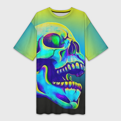 Женская длинная футболка Neon skull / 3D-принт – фото 1