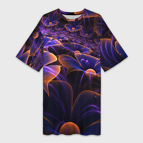 Женская длинная футболка Цветки во тьме / 3D-принт – фото 1