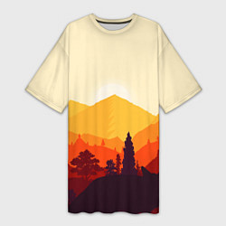 Женская длинная футболка Горы закат пейзаж лиса арт