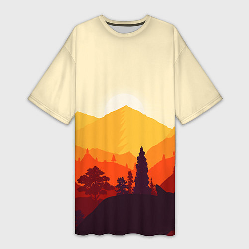 Женская длинная футболка Горы закат пейзаж лиса арт / 3D-принт – фото 1