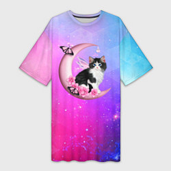 Женская длинная футболка Котик На Луне