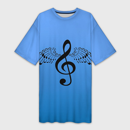 Женская длинная футболка Скрипичный ключ и крылья ноты / 3D-принт – фото 1