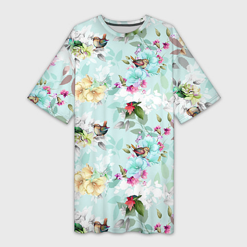 Женская длинная футболка Весенние цветы / 3D-принт – фото 1