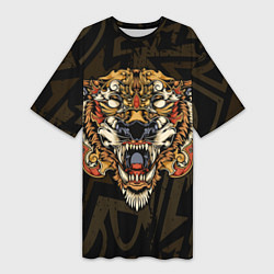 Женская длинная футболка Тигровый стимпанк Tiger
