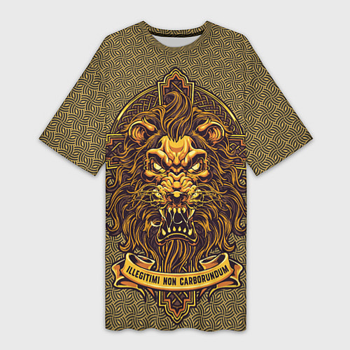 Женская длинная футболка Золотой лев на кресте / 3D-принт – фото 1