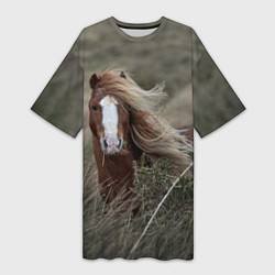 Женская длинная футболка Конь
