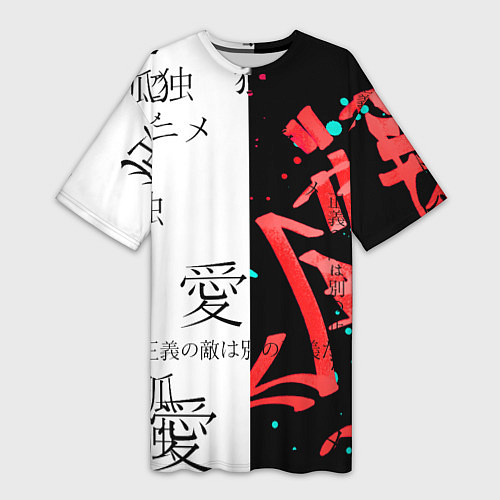 Женская длинная футболка Японские надписи / 3D-принт – фото 1