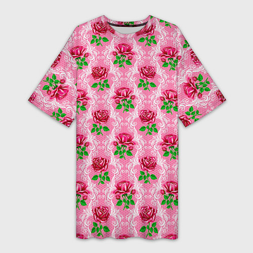 Женская длинная футболка Декор из нежных роз / 3D-принт – фото 1