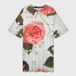Женская длинная футболка Нежные розы