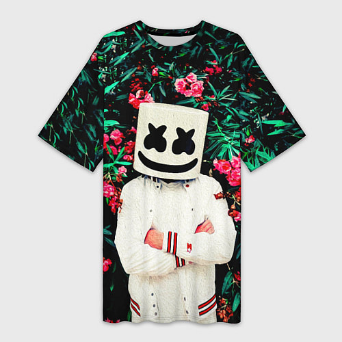 Женская длинная футболка MARSHMELLO ROSES / 3D-принт – фото 1