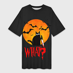 Футболка женская длинная What Cat Halloween, цвет: 3D-принт