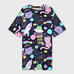 Женская длинная футболка Коты-космонавты