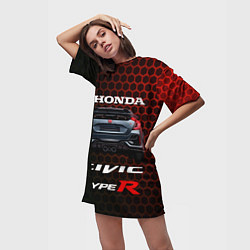 Футболка женская длинная Honda Civic Type R, цвет: 3D-принт — фото 2