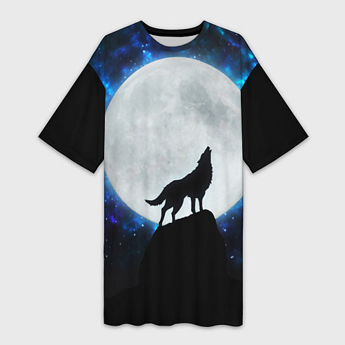 Женская длинная футболка Волк воющий на луну / 3D-принт – фото 1