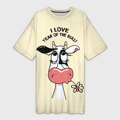 Женская длинная футболка Я люблю год быка / 3D-принт – фото 1