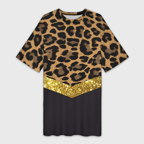 Женская длинная футболка Леопардовый принт / 3D-принт – фото 1