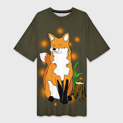 Женская длинная футболка Лиса в лесу