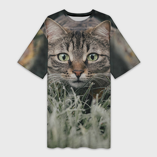 Женская длинная футболка Кошка / 3D-принт – фото 1