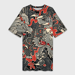 Женская длинная футболка Самурай Якудза, драконы