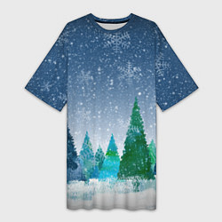 Женская длинная футболка Снежинки в лесу