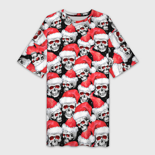 Женская длинная футболка Деды морозы черепа / 3D-принт – фото 1