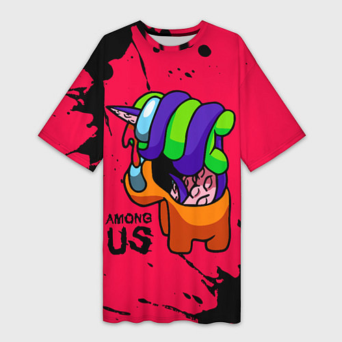 Женская длинная футболка AMONG US - ORANGE & GREEN / 3D-принт – фото 1