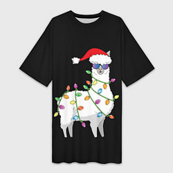 Женская длинная футболка Рождественская Лама