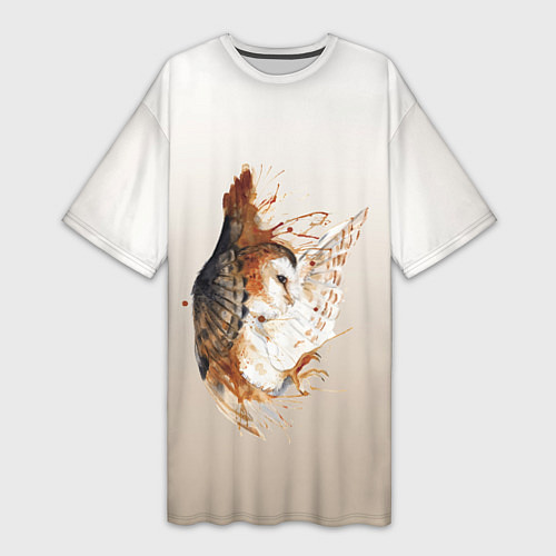 Женская длинная футболка Летящая сова рисунок / 3D-принт – фото 1