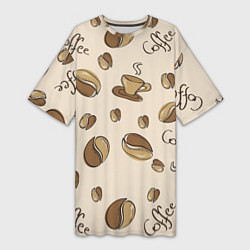 Женская длинная футболка Кофейный узор на светлом
