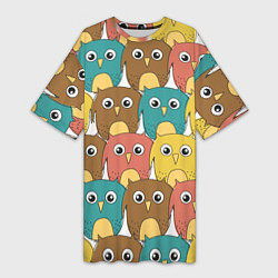 Женская длинная футболка Разноцветные совы
