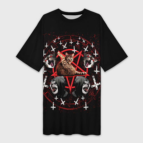 Женская длинная футболка Satanic Cat / 3D-принт – фото 1