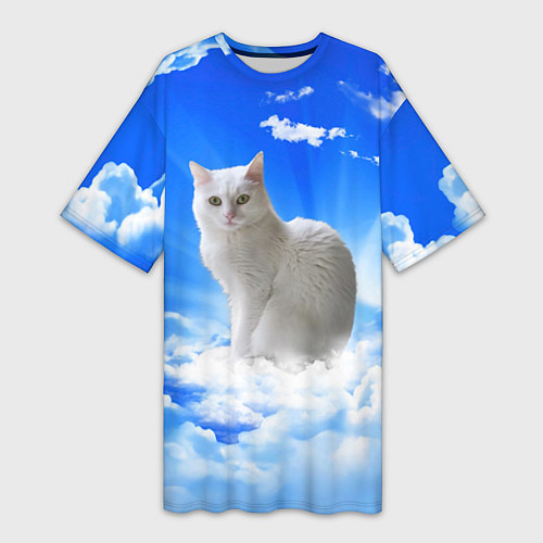 Женская длинная футболка Кот в облаках / 3D-принт – фото 1